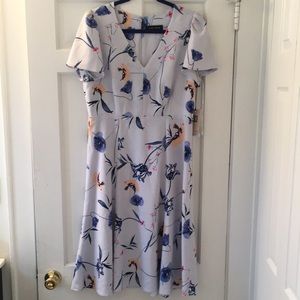 Pale blue with flowers short-sleeve dress by Ivanka Trump